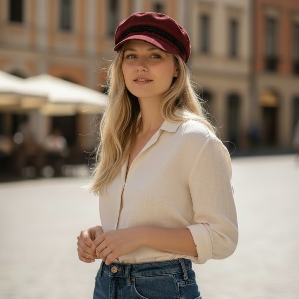 Burgundy Corduroy Newsboy Cap